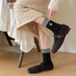 3-Pair Soft Knit Crew Socks with Tiny Dot Pattern, Embroidered Bear Detail, Decorative Ribbon Bow Trim and Smooth Comfortable Stretch Fit