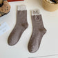 3-Pair Soft Knit Crew Socks with Tiny Dot Pattern, Embroidered Bear Detail, Decorative Ribbon Bow Trim and Smooth Comfortable Stretch Fit