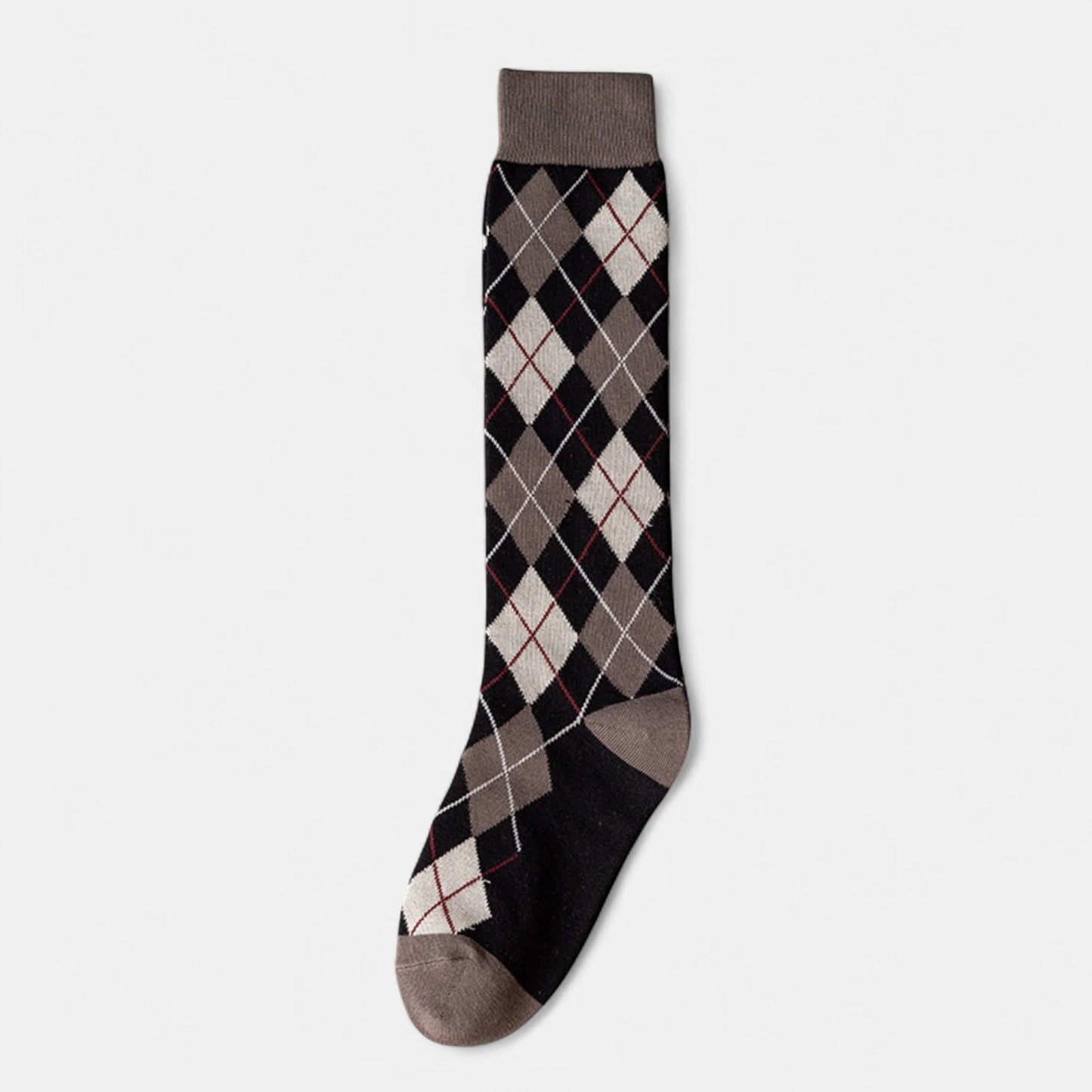 2-Piece Set Classic Argyle Knit Crew Socks with Soft Stretch Ribbed Cuffs