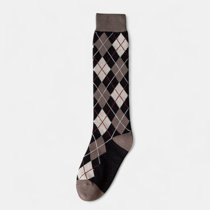 2-Piece Set Classic Argyle Knit Crew Socks with Soft Stretch Ribbed Cuffs