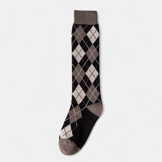 2-Piece Set Classic Argyle Knit Crew Socks with Soft Stretch Ribbed Cuffs