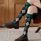 2-Piece Set Classic Argyle Knit Crew Socks with Soft Stretch Ribbed Cuffs