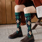 2-Piece Set Classic Argyle Knit Crew Socks with Soft Stretch Ribbed Cuffs