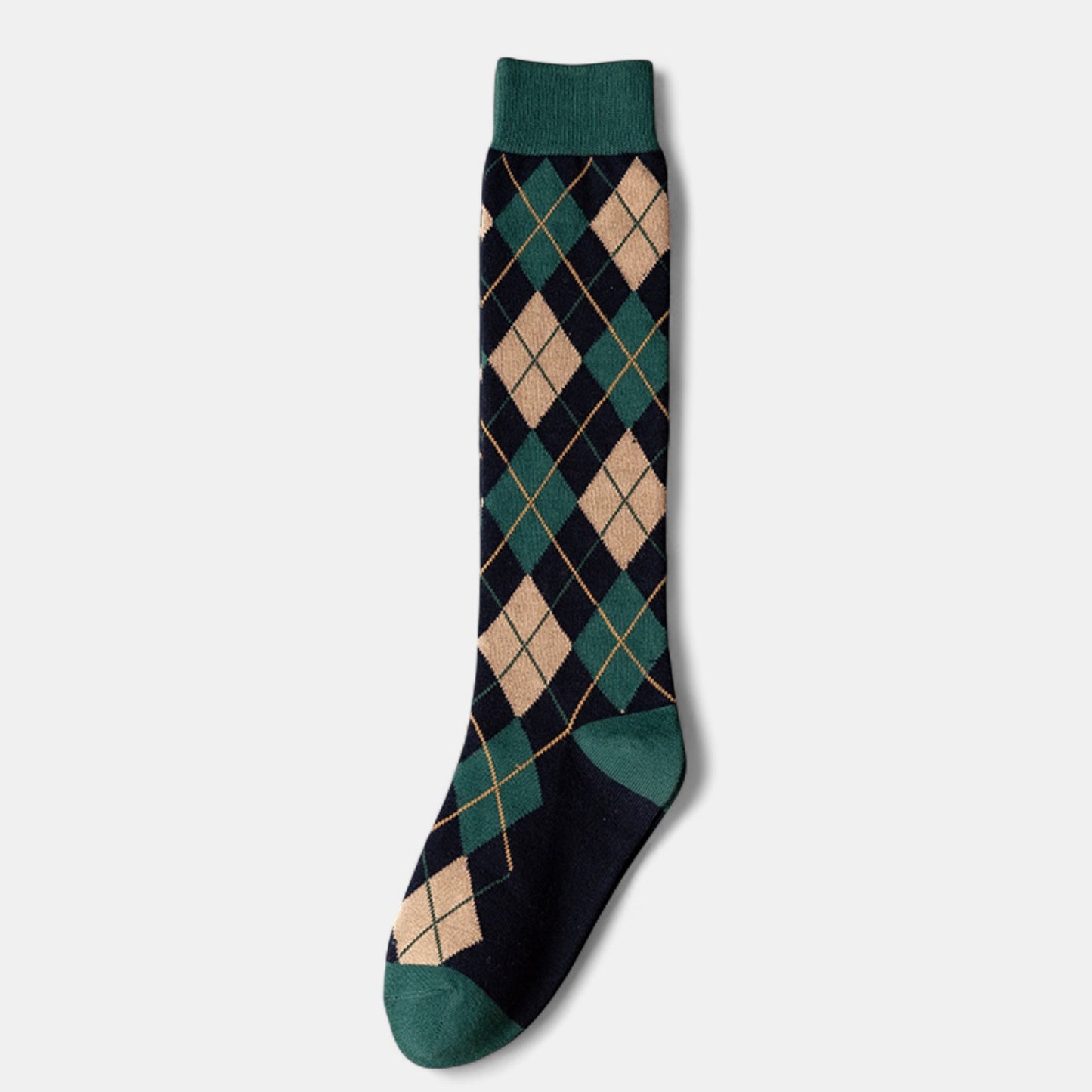 2-Piece Set Classic Argyle Knit Crew Socks with Soft Stretch Ribbed Cuffs