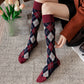 2-Piece Set Classic Argyle Knit Crew Socks with Soft Stretch Ribbed Cuffs