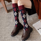 2-Piece Set Classic Argyle Knit Crew Socks with Soft Stretch Ribbed Cuffs
