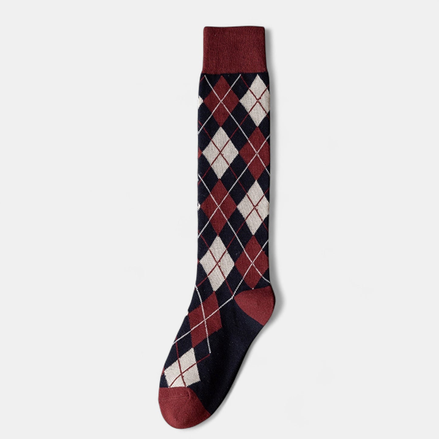 2-Piece Set Classic Argyle Knit Crew Socks with Soft Stretch Ribbed Cuffs