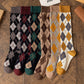 2-Piece Set Classic Argyle Knit Crew Socks with Soft Stretch Ribbed Cuffs