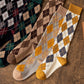 2-Piece Set Classic Argyle Knit Crew Socks with Soft Stretch Ribbed Cuffs