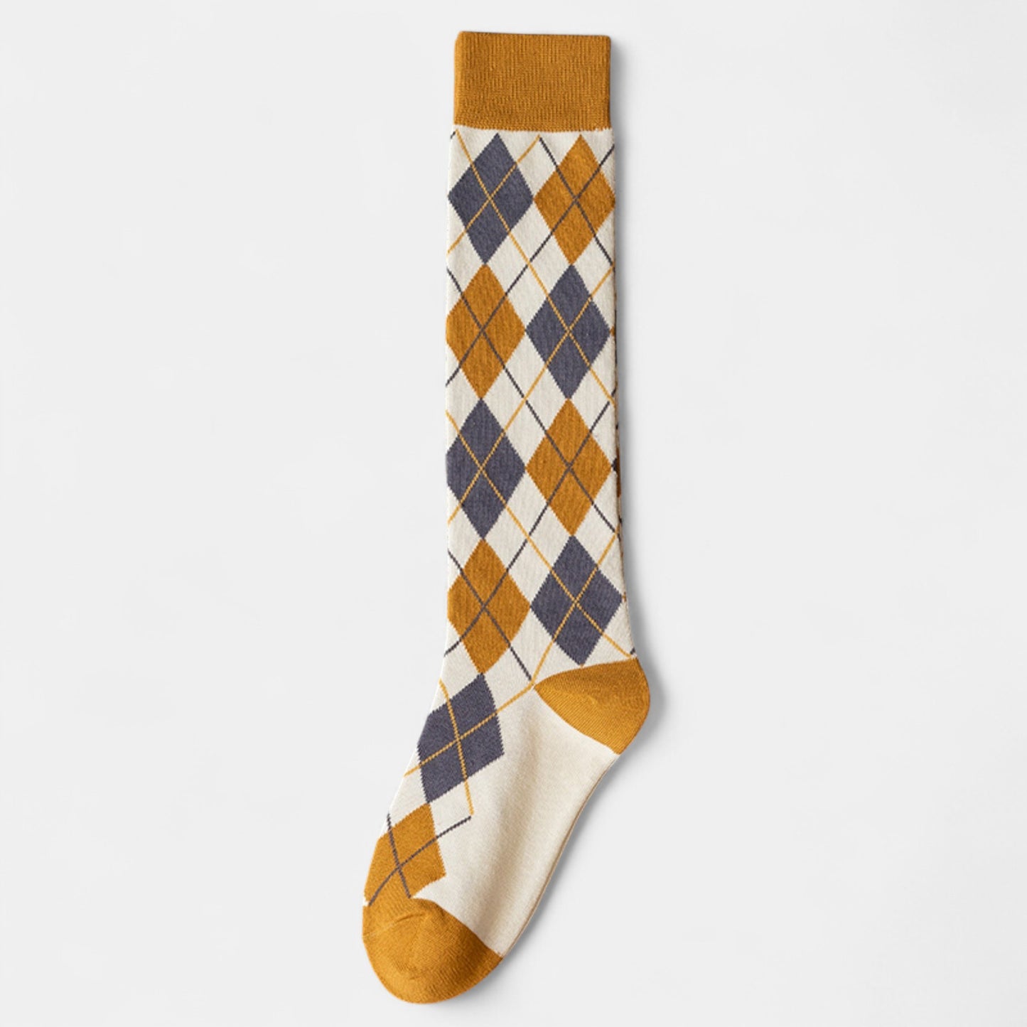 2-Piece Set Classic Argyle Knit Crew Socks with Soft Stretch Ribbed Cuffs