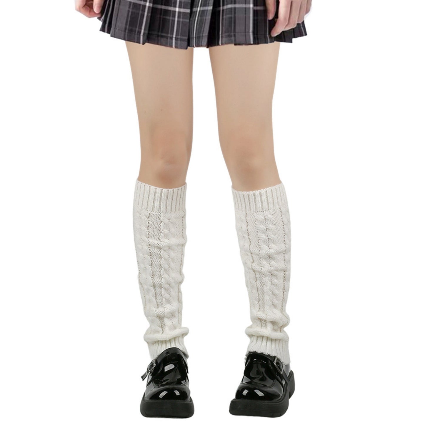 Cable Knit Leg Warmers with Ribbed Cuffs 15.5x3.5in