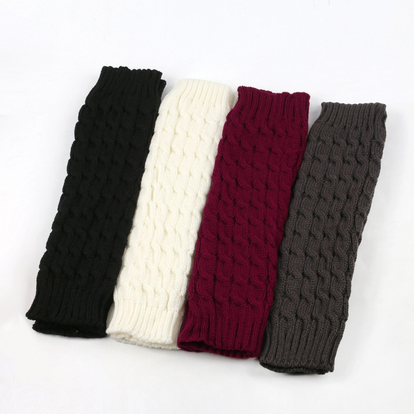 Cable Knit Leg Warmers with Ribbed Cuffs 15.5x3.5in