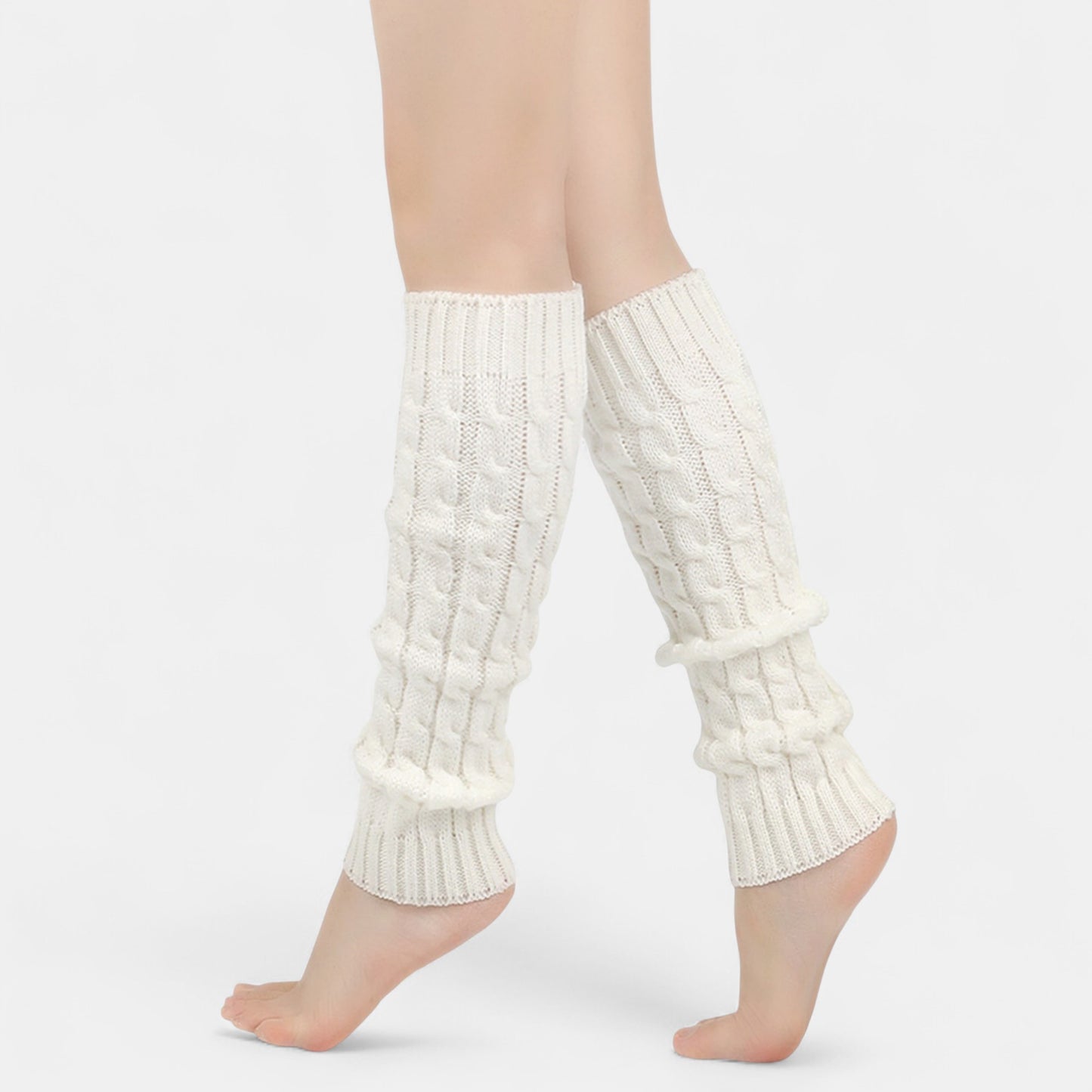 Cable Knit Leg Warmers with Ribbed Cuffs 15.5x3.5in