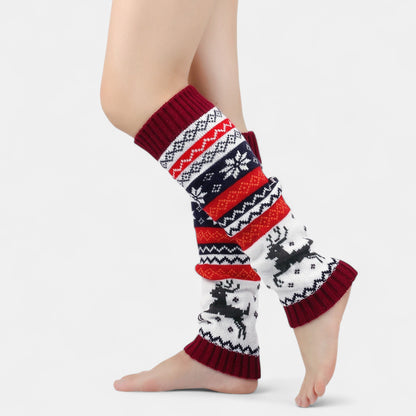 Knit Leg Warmers with Reindeer and Snowflake Pattern 15.5x5in