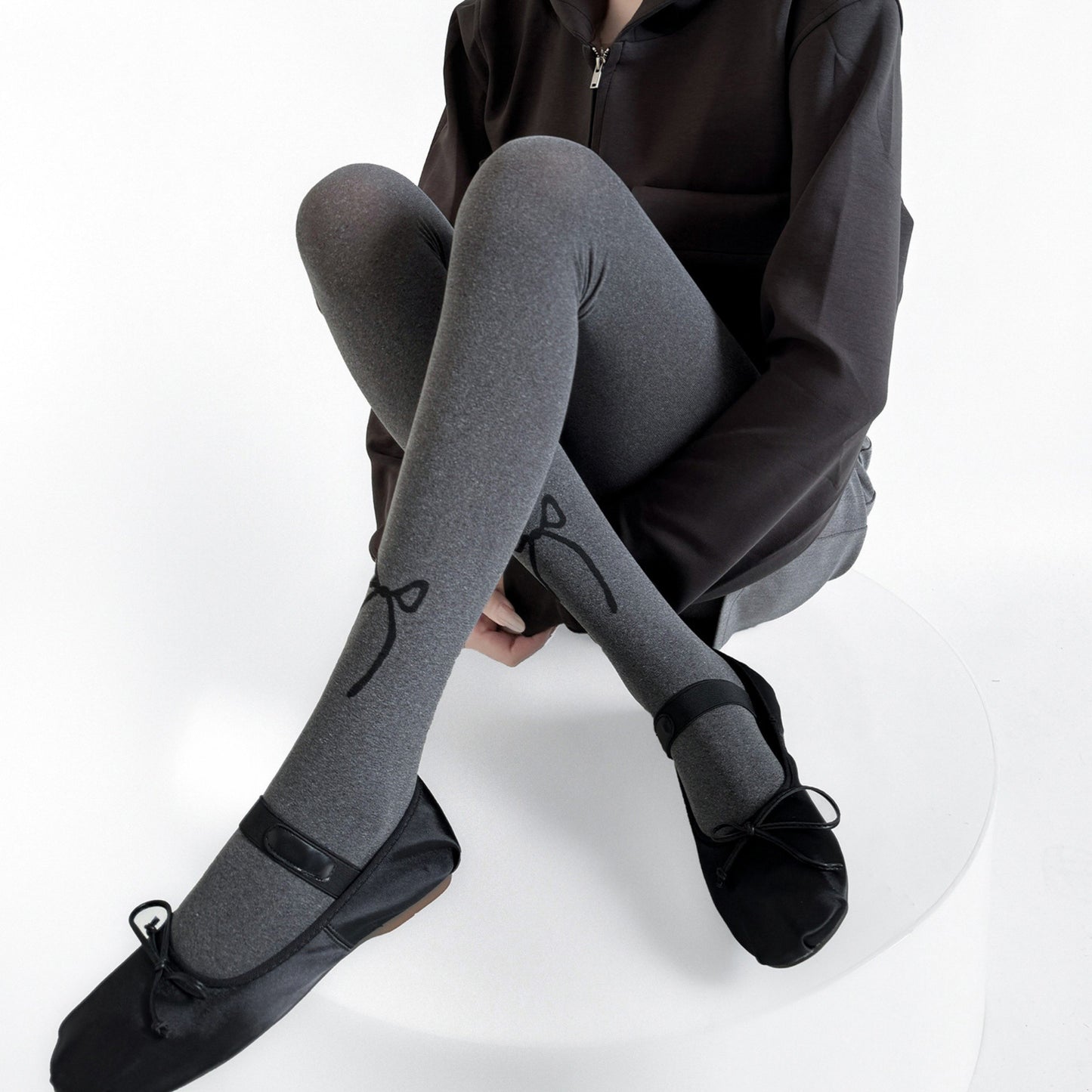 Solid Knit Tights with Embroidered Bow Detail
