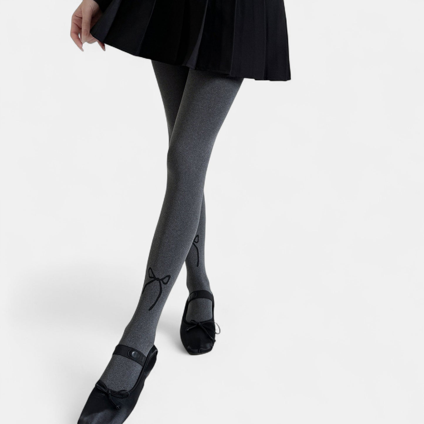 Solid Knit Tights with Embroidered Bow Detail