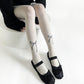 Solid Knit Tights with Embroidered Bow Detail