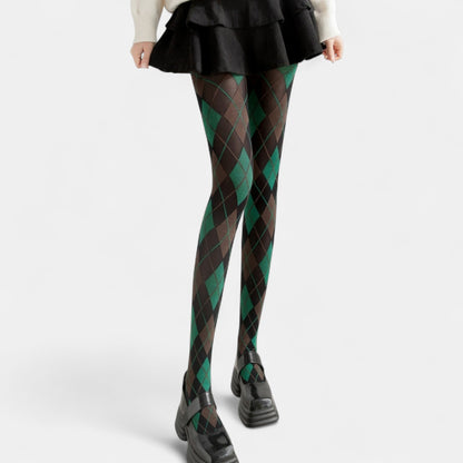 Classic Argyle Pattern Knit Tights with Stretch Fit