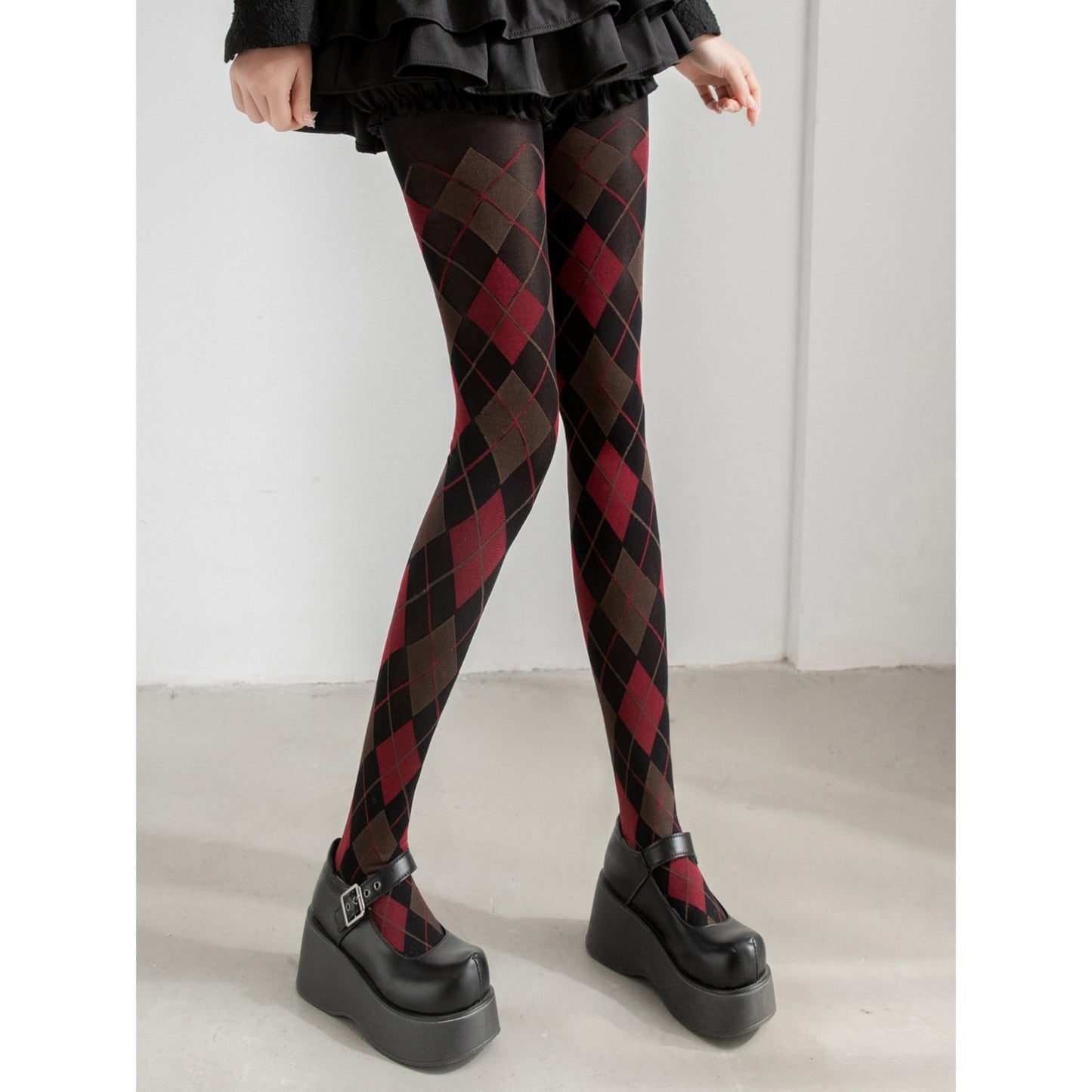 Classic Argyle Pattern Knit Tights with Stretch Fit
