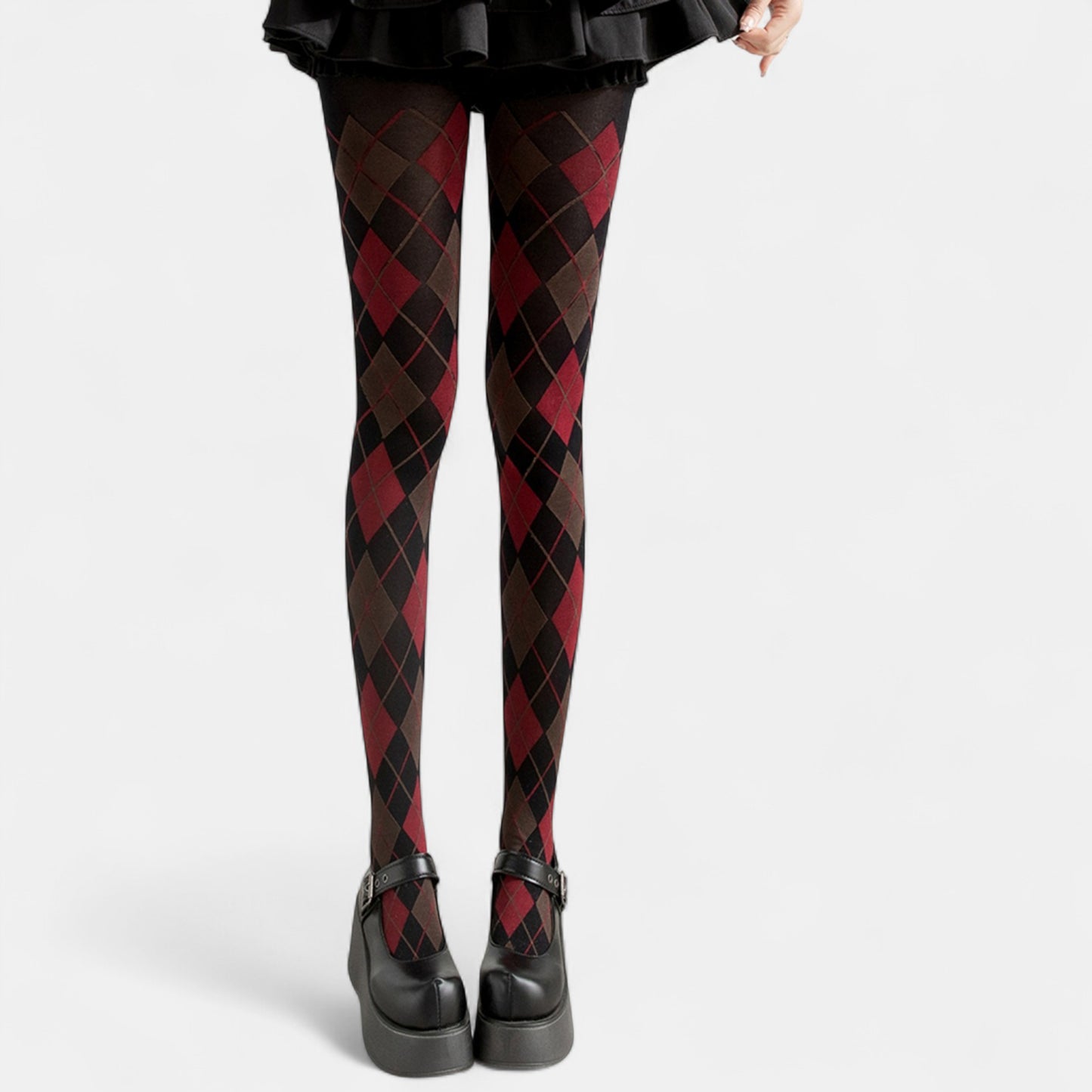 Classic Argyle Pattern Knit Tights with Stretch Fit