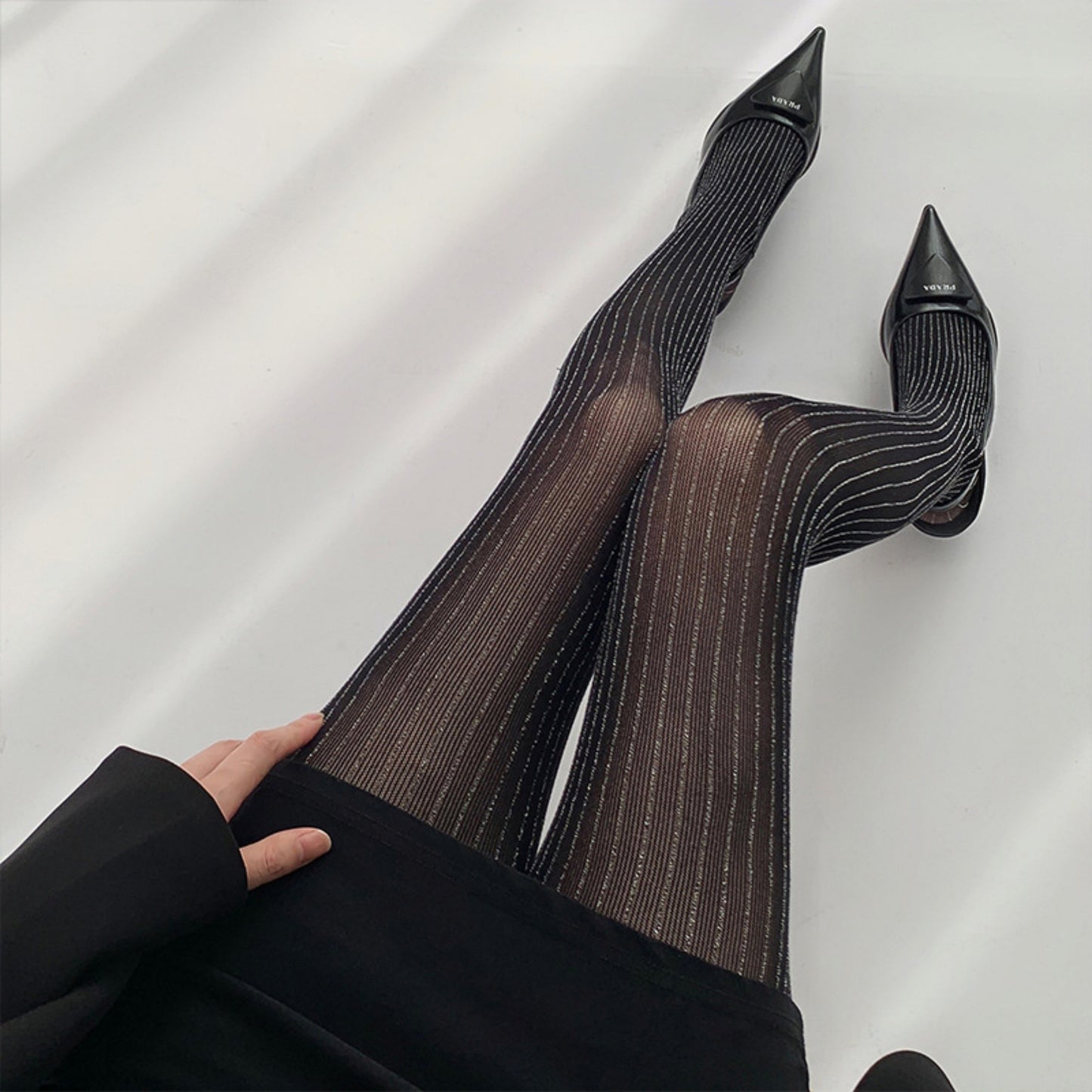 Sheer Pinstripe Glitter Tights with Shimmer Detailing