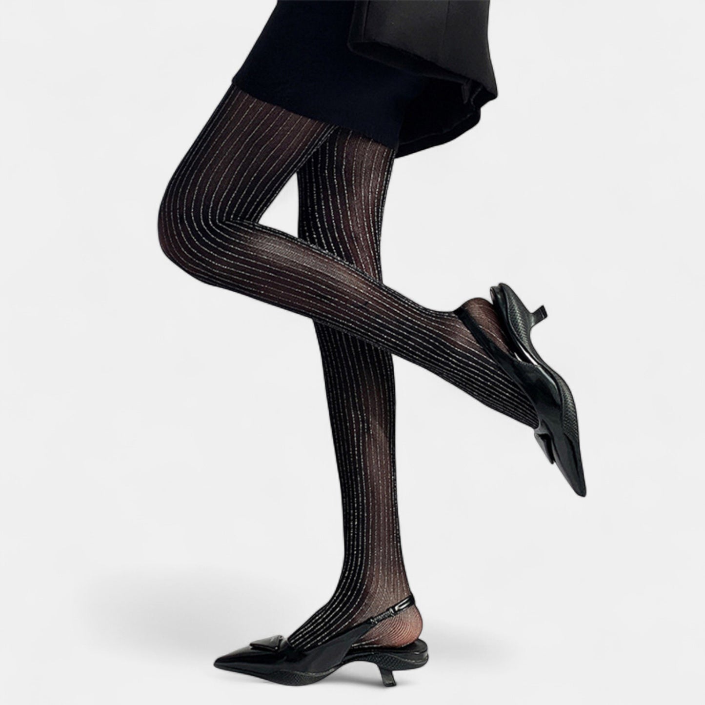 Sheer Pinstripe Glitter Tights with Shimmer Detailing