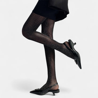 Sheer Pinstripe Glitter Tights with Shimmer Detailing