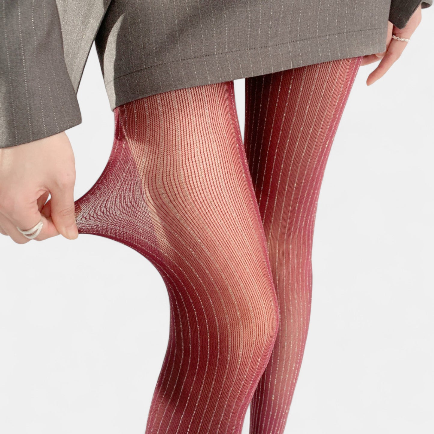 Sheer Pinstripe Glitter Tights with Shimmer Detailing