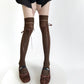 Over-the-Knee Knit Socks with Diamond Pattern and Ribbon Bow Detail