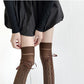 Over-the-Knee Knit Socks with Diamond Pattern and Ribbon Bow Detail