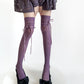 Over-the-Knee Knit Socks with Diamond Pattern and Ribbon Bow Detail