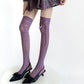 Over-the-Knee Knit Socks with Diamond Pattern and Ribbon Bow Detail