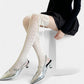 Over-the-Knee Knit Socks with Diamond Pattern and Ribbon Bow Detail