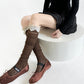 Over-the-Knee Lace Top Patterned Knit Socks with Delicate Scalloped Trim