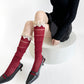 Over-the-Knee Lace Top Patterned Knit Socks with Delicate Scalloped Trim