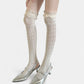 Over-the-Knee Lace Top Patterned Knit Socks with Delicate Scalloped Trim