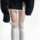 Over-the-Knee Ribbed Knit Socks with Lace Trim Detail and Stretch Fit