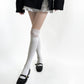 Over-the-Knee Ribbed Knit Socks with Lace Trim Detail and Stretch Fit