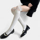 Over-the-Knee Ribbed Knit Socks with Lace Trim Detail and Stretch Fit