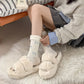 6-Pair Bow Pattern Crew Socks with Fuzzy Ruffled Cuff