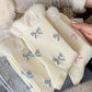 6-Pair Bow Pattern Crew Socks with Fuzzy Ruffled Cuff