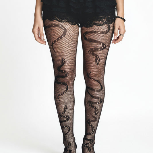 3-Piece Set Fishnet Tights with Snake Pattern Design