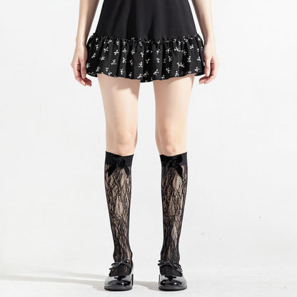 3-Piece Set Knee-High Lace Socks with Bow Accent Detail
