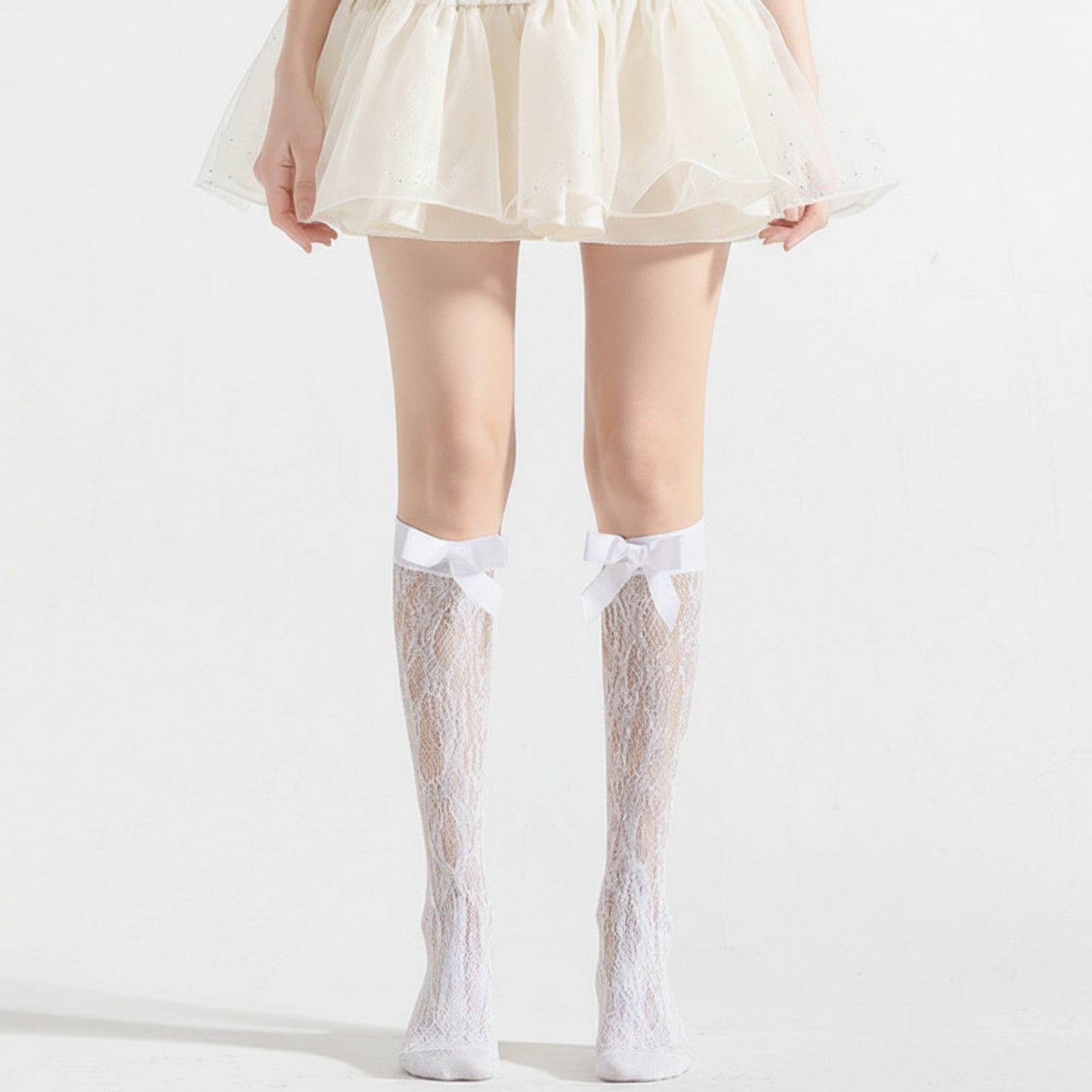 3-Piece Set Knee-High Lace Socks with Bow Accent Detail