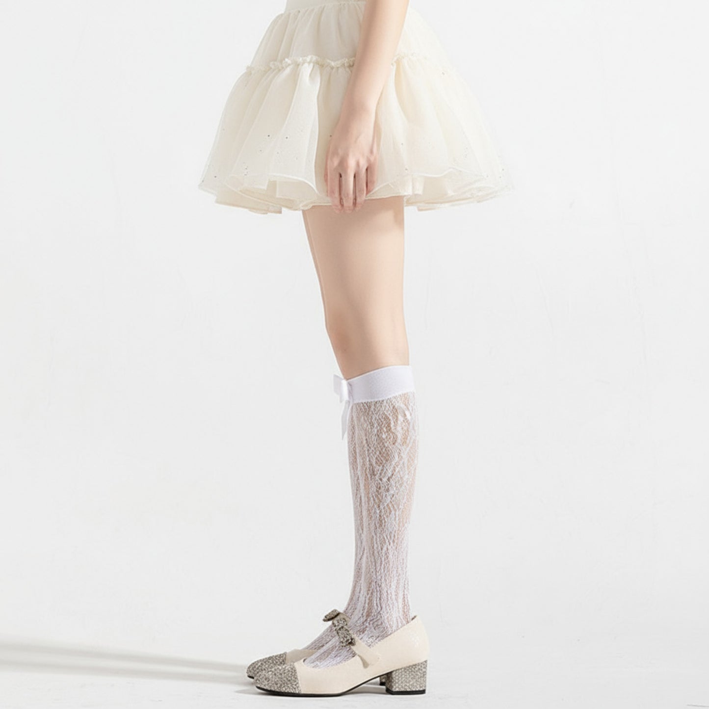 3-Piece Set Knee-High Lace Socks with Bow Accent Detail