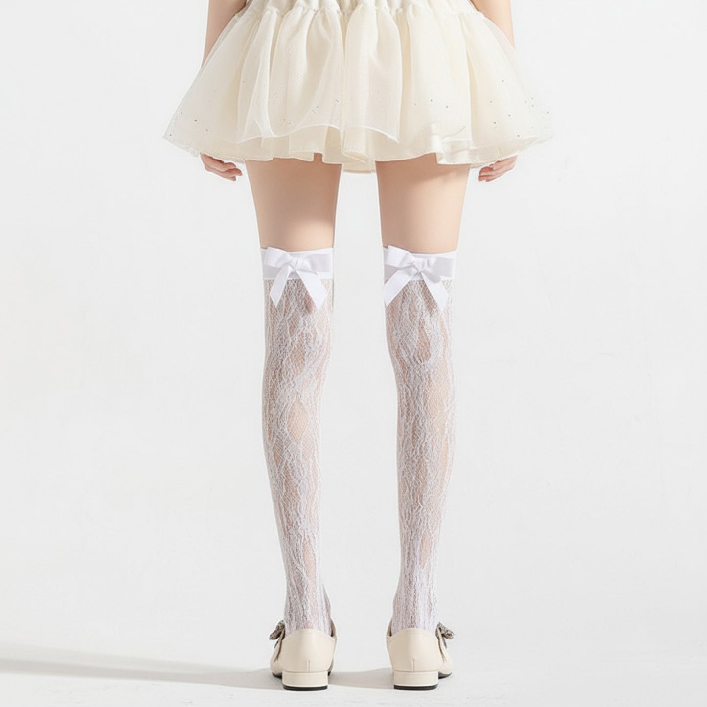 3-Piece Set Knee-High Lace Socks with Bow Accent Detail