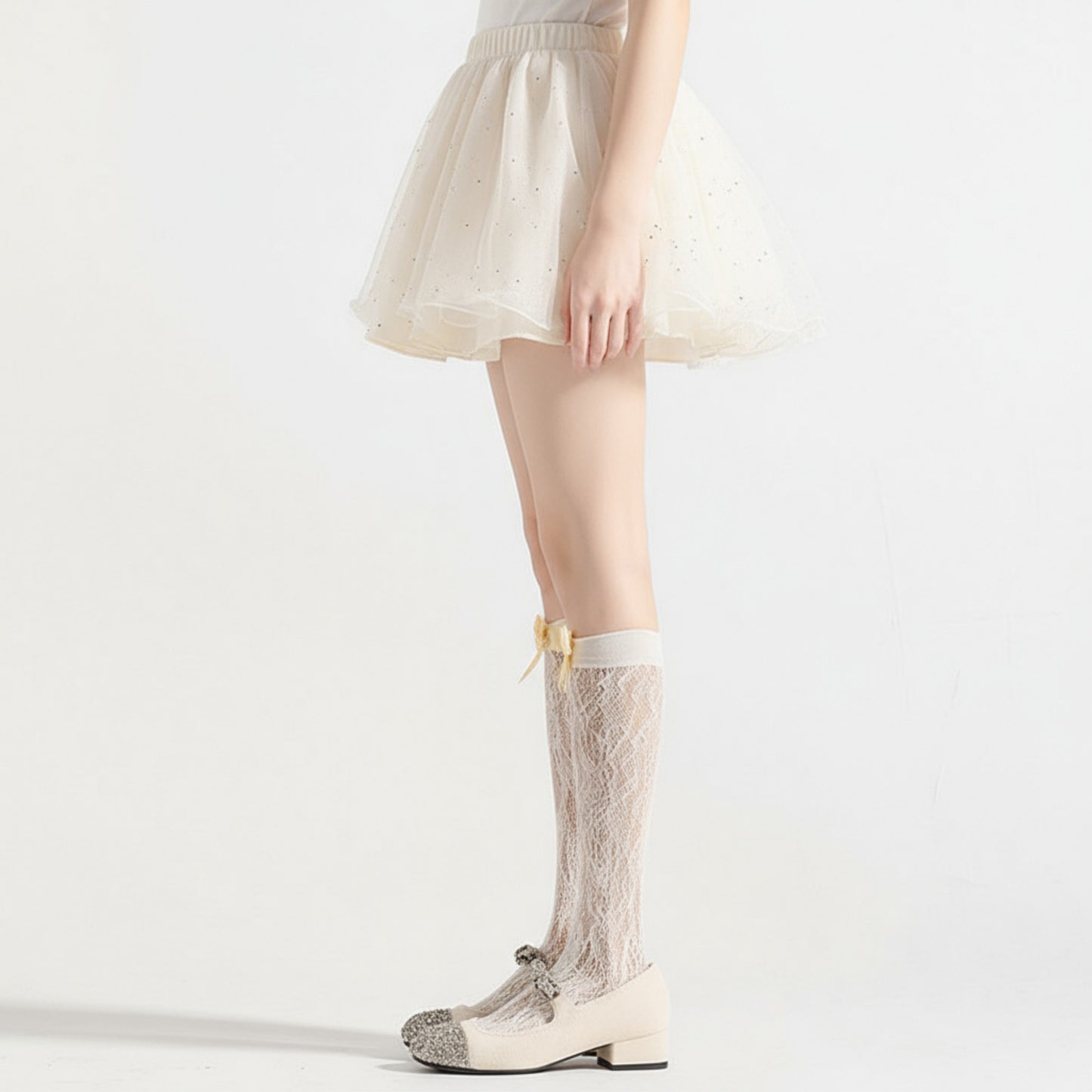 3-Piece Set Knee-High Lace Socks with Bow Accent Detail