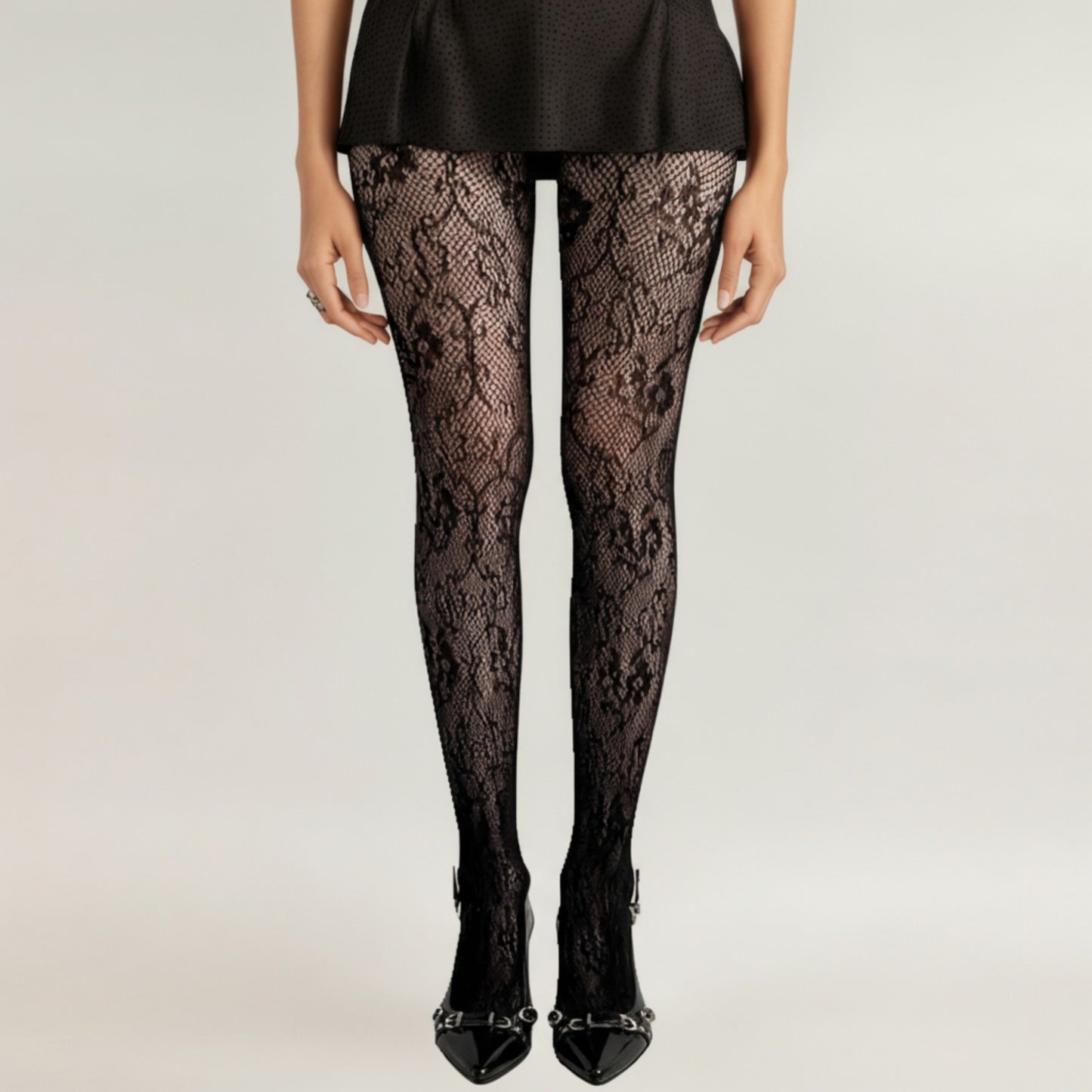 3-Piece Set Floral Lace Pattern Sheer Tights