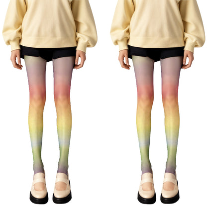 2pcs Women's Gradient Rainbow Sheer Tights with Soft Ombre Design