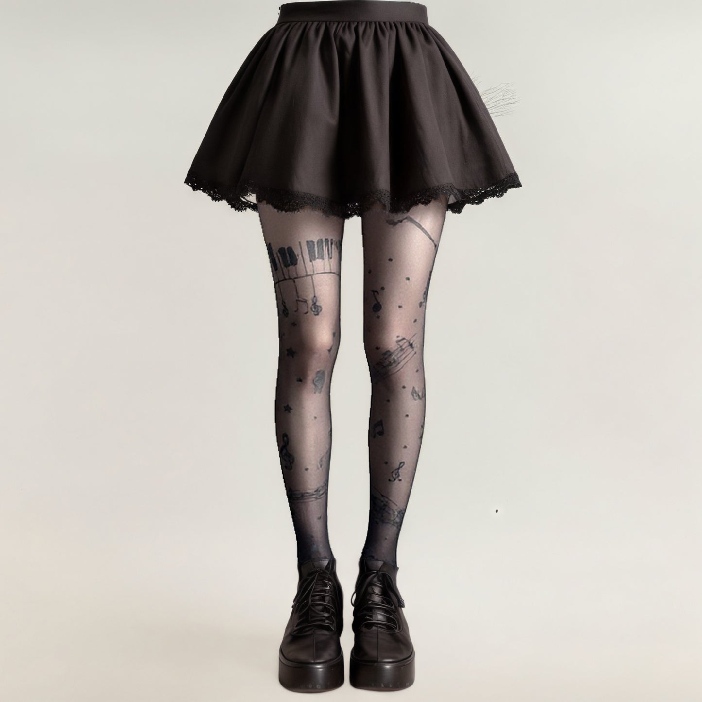 Sheer Tights with Musical Note and Piano Pattern Design